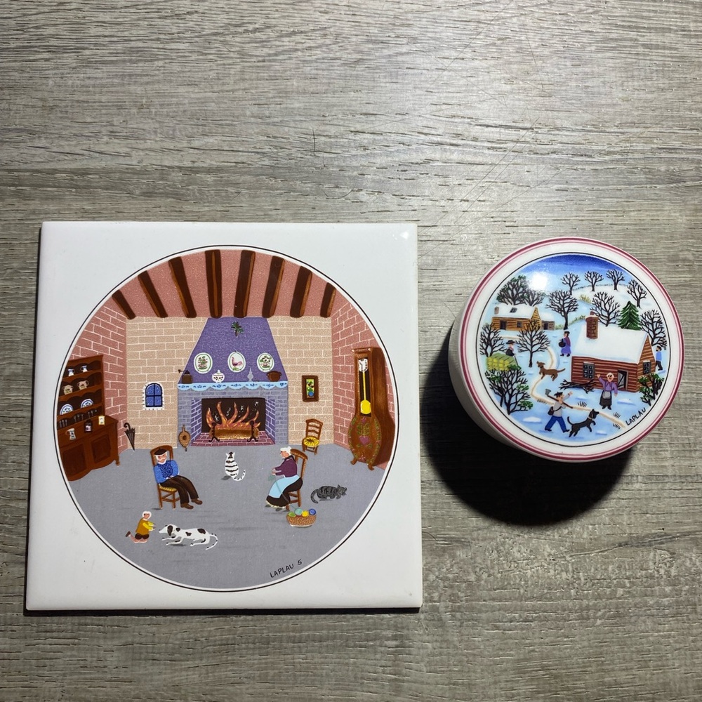 SOLD - Villeroy & Boch Laplau Tile Trivet & Trinket Box with Lid